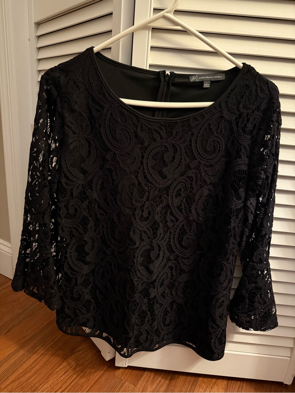 Adrianna Papell Black Lace Scoop-Neck Blouse